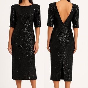 Oleg Cassini Vintage 80’s 'Old Money' Elegant Black Sequin Holiday Party Dress